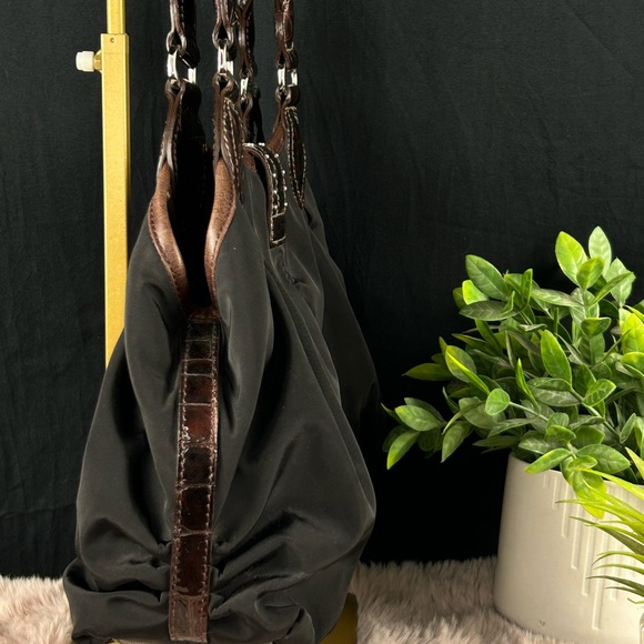 Brighton Vintage Shelly Black Croc-Embossed Leather Shoulder Bag Heart Charm - Picture 5 of 9